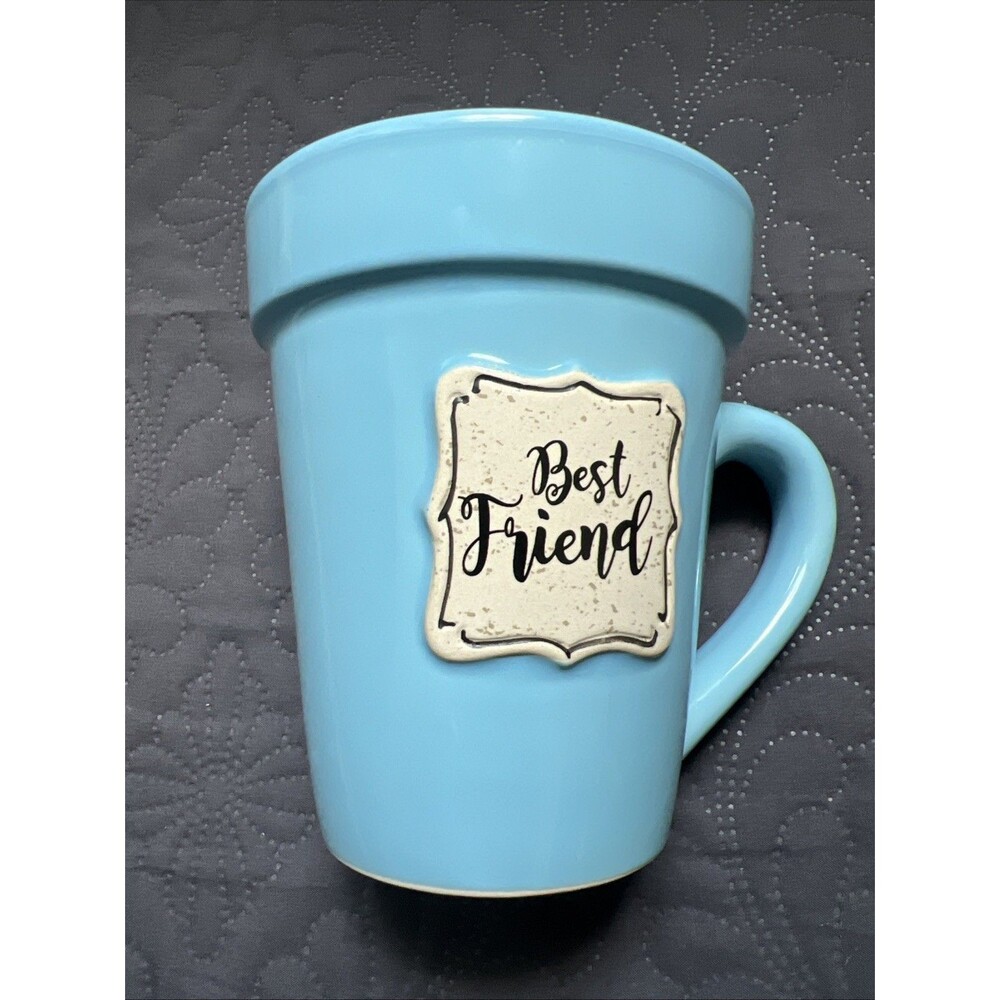 Divinity Boutique Flower Pot Coffee Mug Cup Blue Best Friends Garden Life Gift